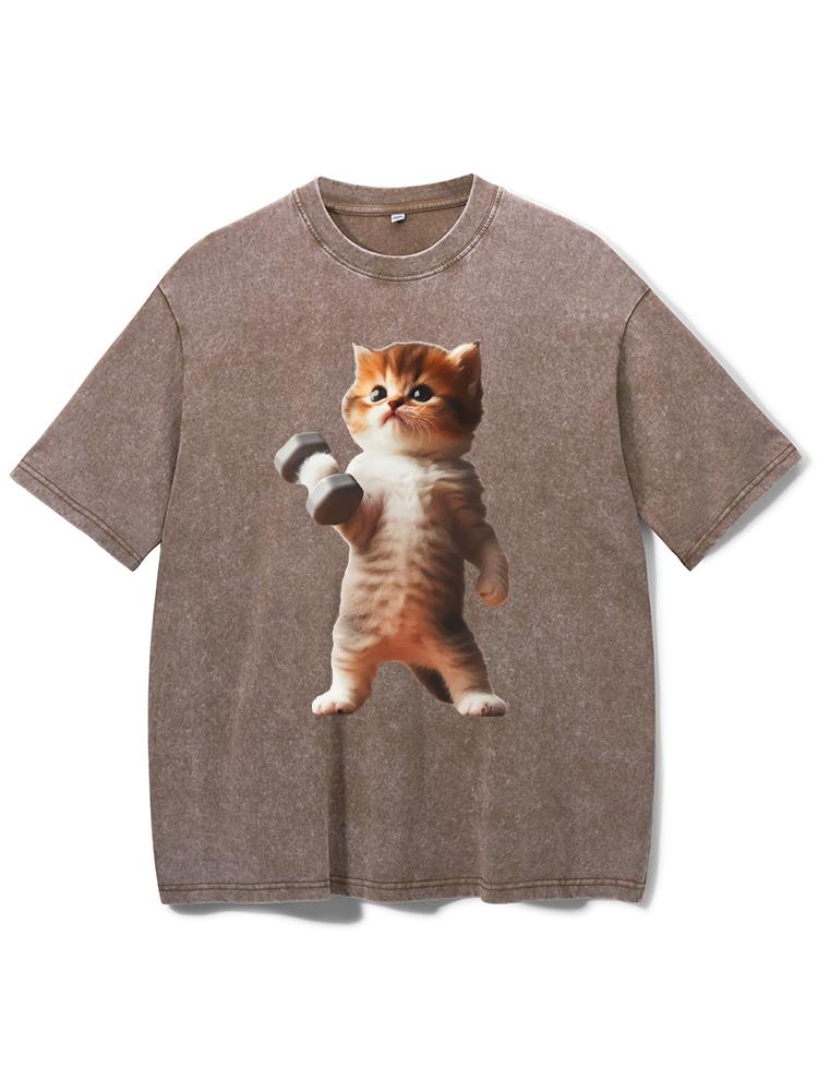 Exercise Cat Washed Gym Shirt