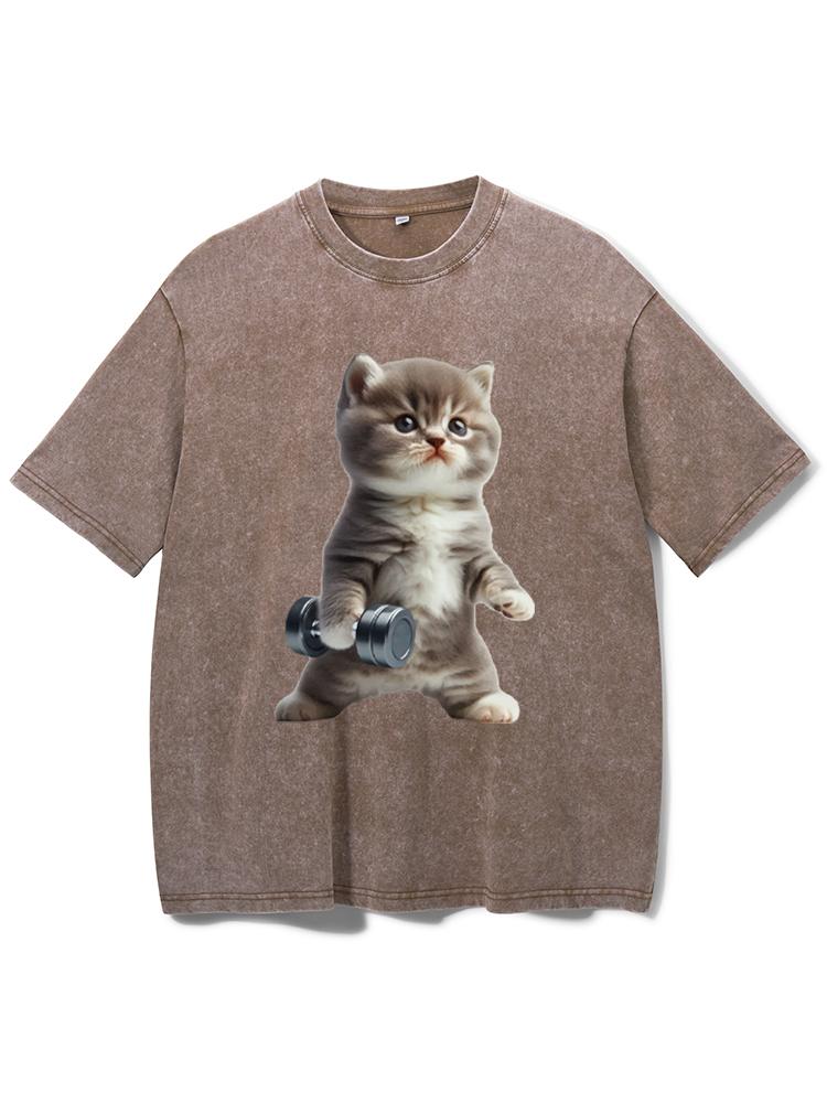 Exercise Cat Washed Gym Shirt