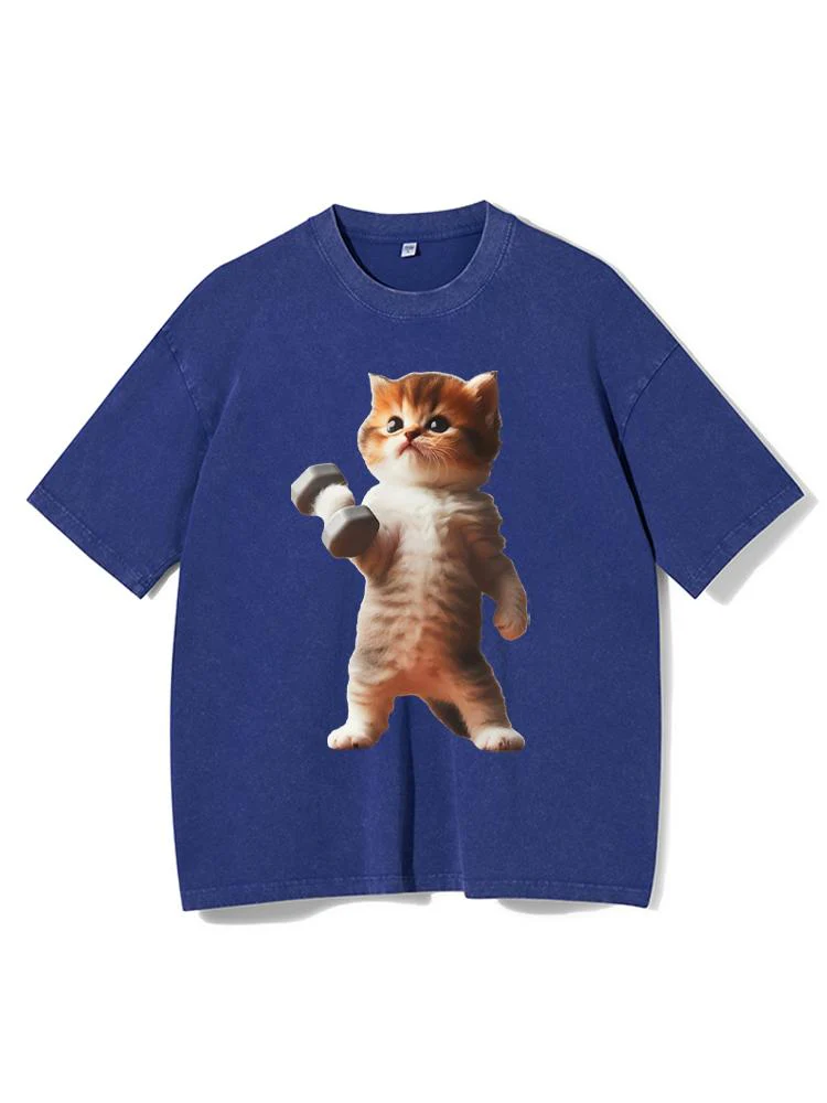 Exercise Cat Washed Gym Shirt