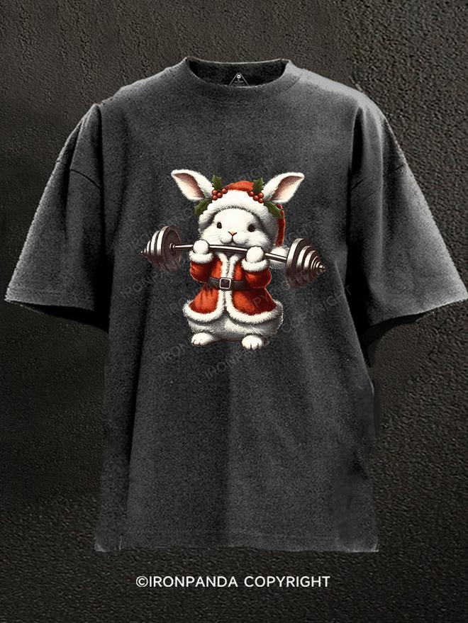 Christmas rabbit weightlifting Washed Gym Shirt