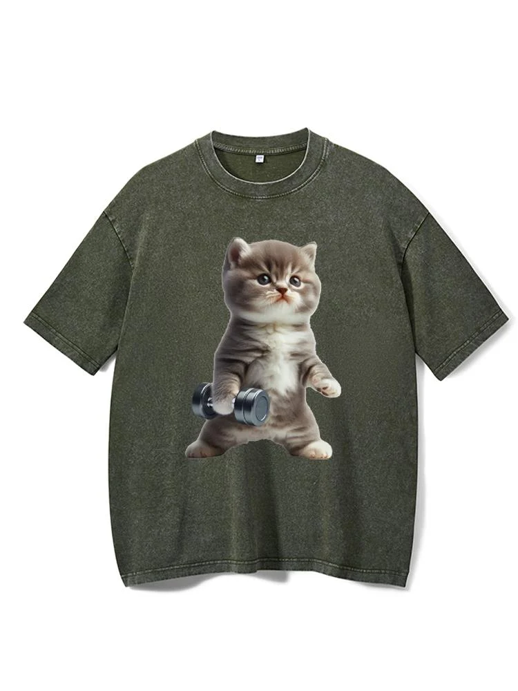Exercise Cat Washed Gym Shirt