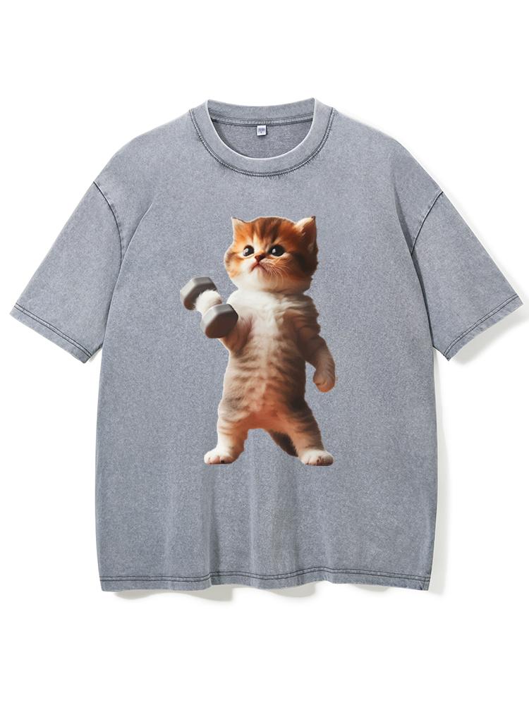 Exercise Cat Washed Gym Shirt