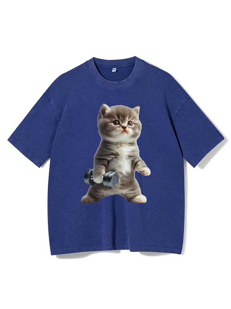 Exercise Cat Washed Gym Shirt