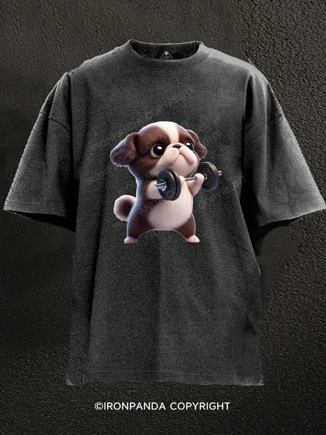 Puppy weight lifting Washed Gym Shirt