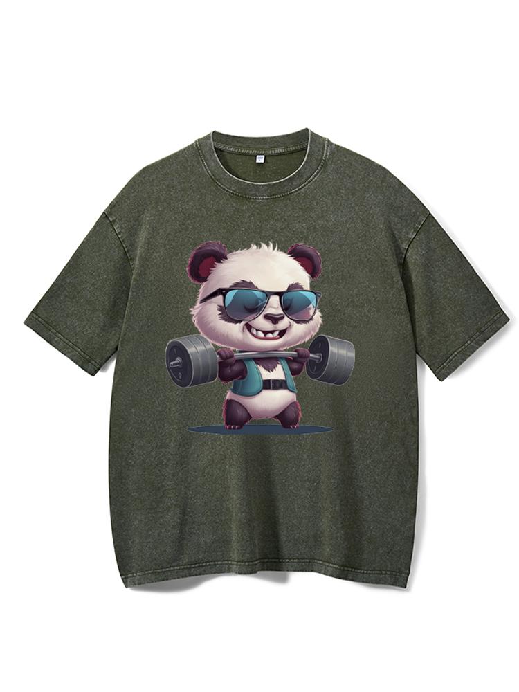panda lifting weights Washed Gym Shirt