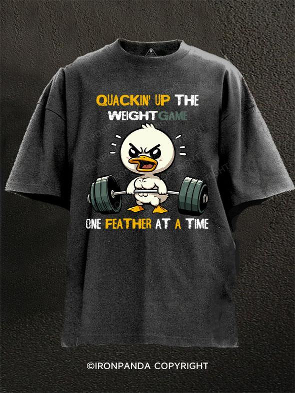 quackin'up the weightgame one feather at a time Washed Gym Shirt