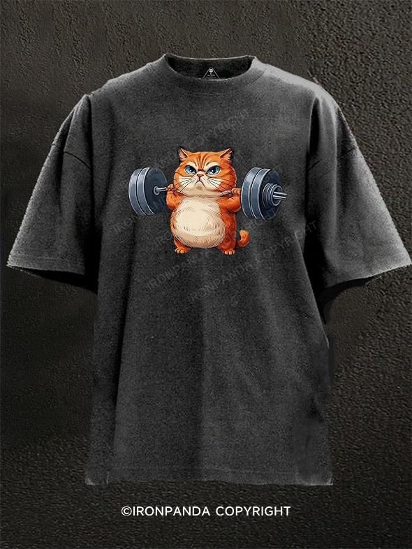 Cat Weightlifting Washed Gym Shirt