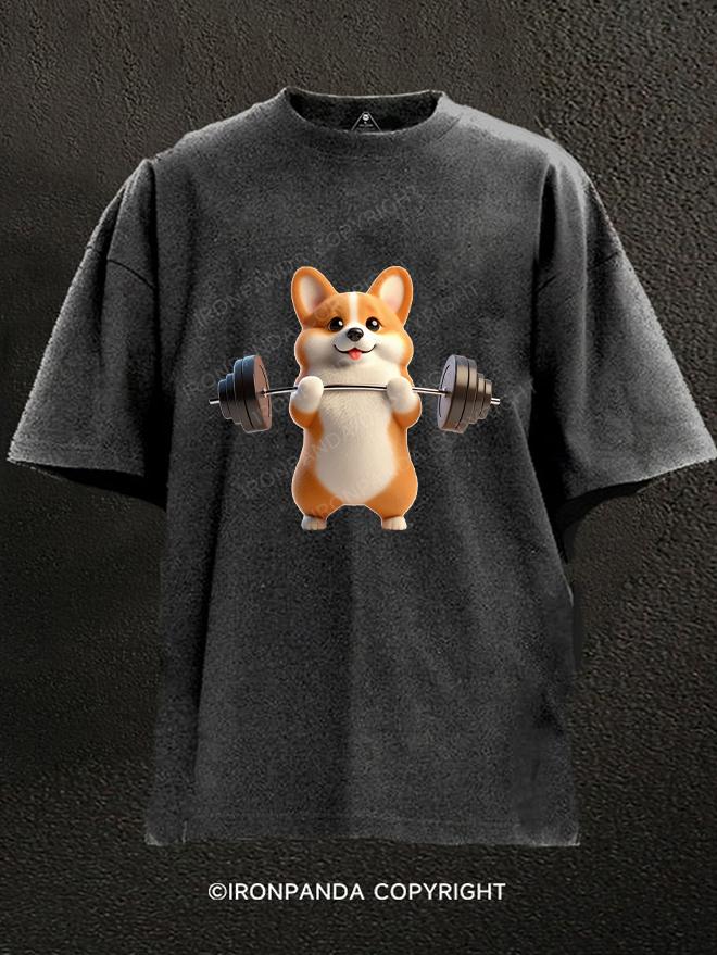 weightlifting corgi Washed Gym Shirt