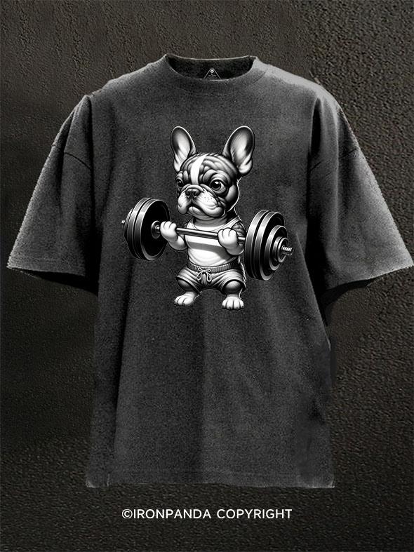 French bulldog lifting weights Washed Gym Shirt