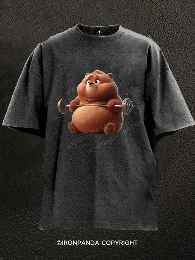 SWOLE BROWN BEAR ON THE GRIND Washed Gym Shirt