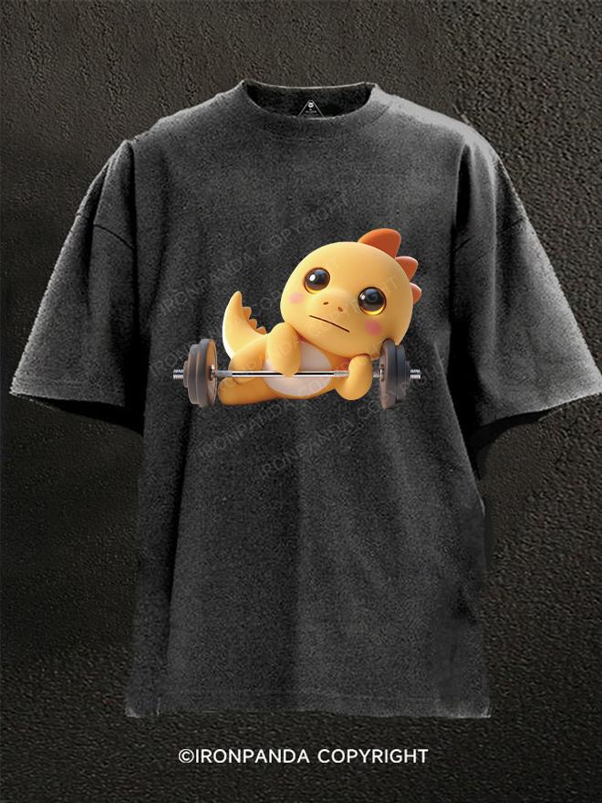 Barbell dinosaur Washed Gym Shirt